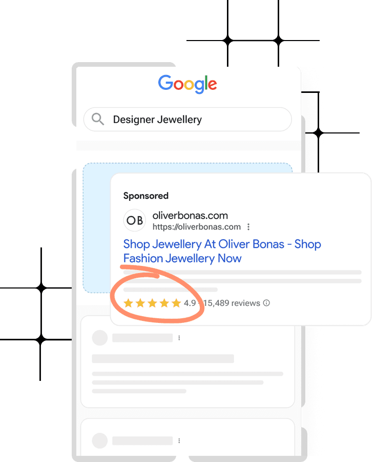 Phone showing 5/5 stars in Google Ads